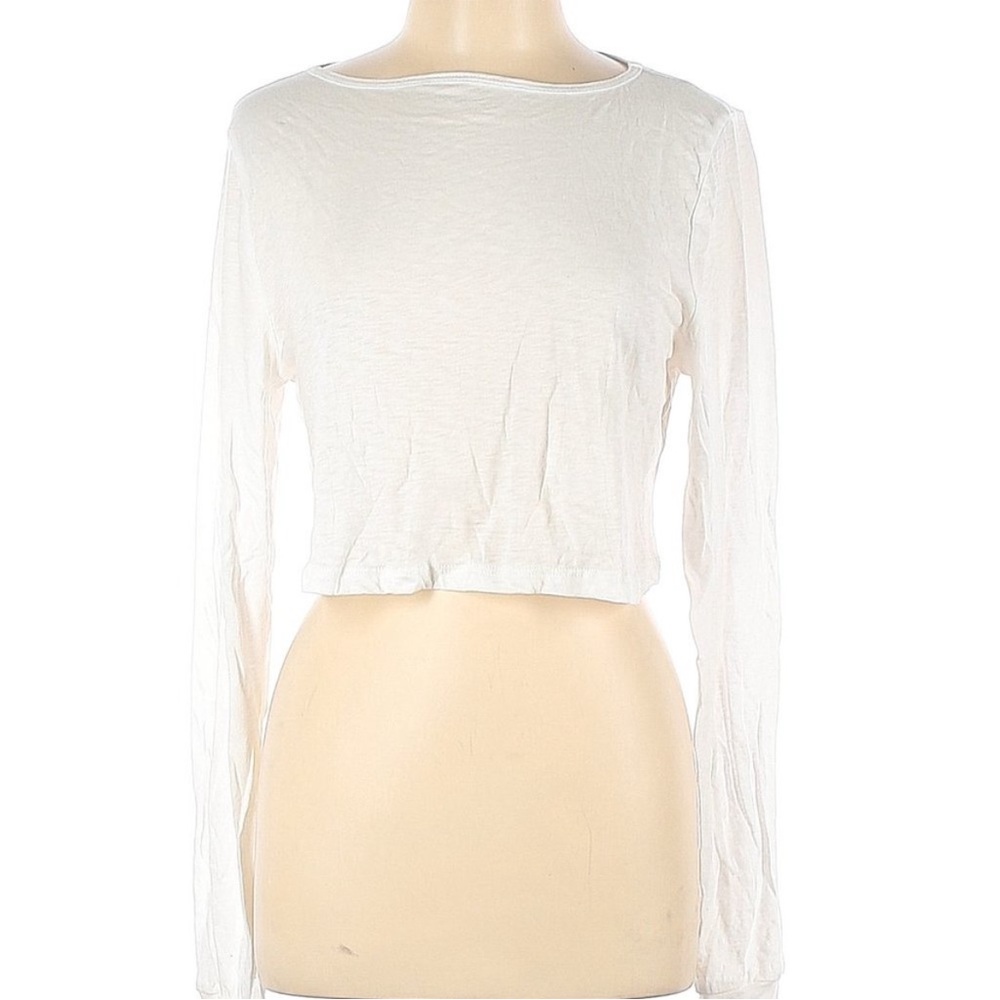 🖤5/$25 NWT Classic White Long Sleeve Top boatneck slightly  crop fit medium - Picture 5 of 14